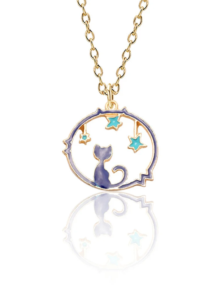 Cat Under The Stars Alloy Necklace