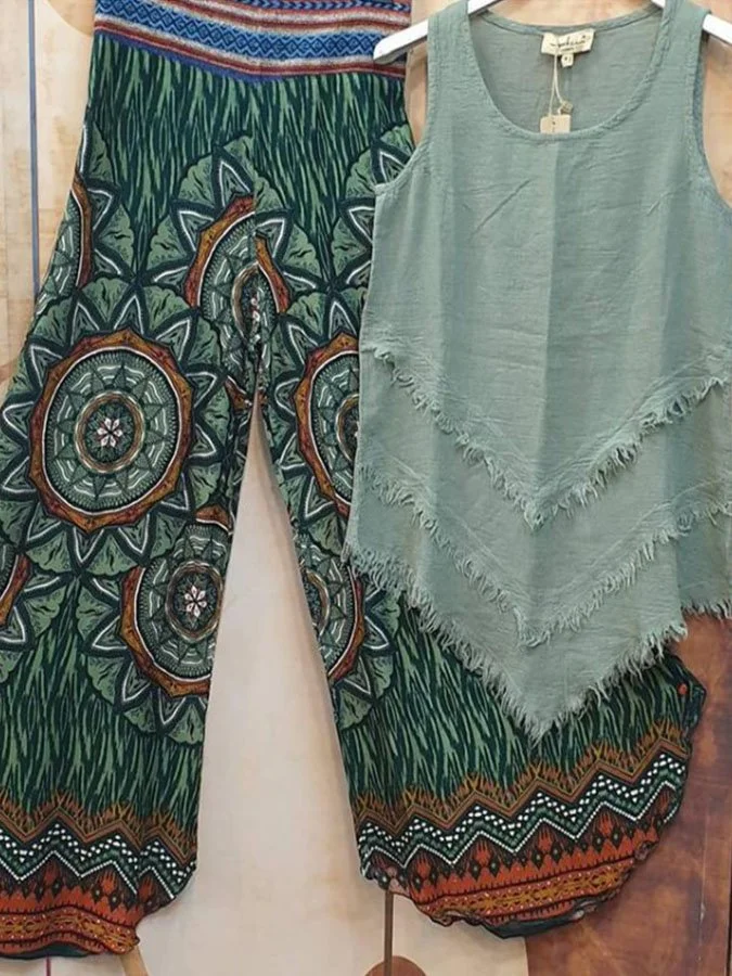 Vintage Cotton And Linen Vest Set