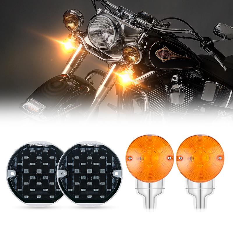 3 1/4" Flat Style LED Front Turn Signal Lights & Red Emark DOT Rear LED Turn Signals for Harley Softail Classic FLSTC and Touring models