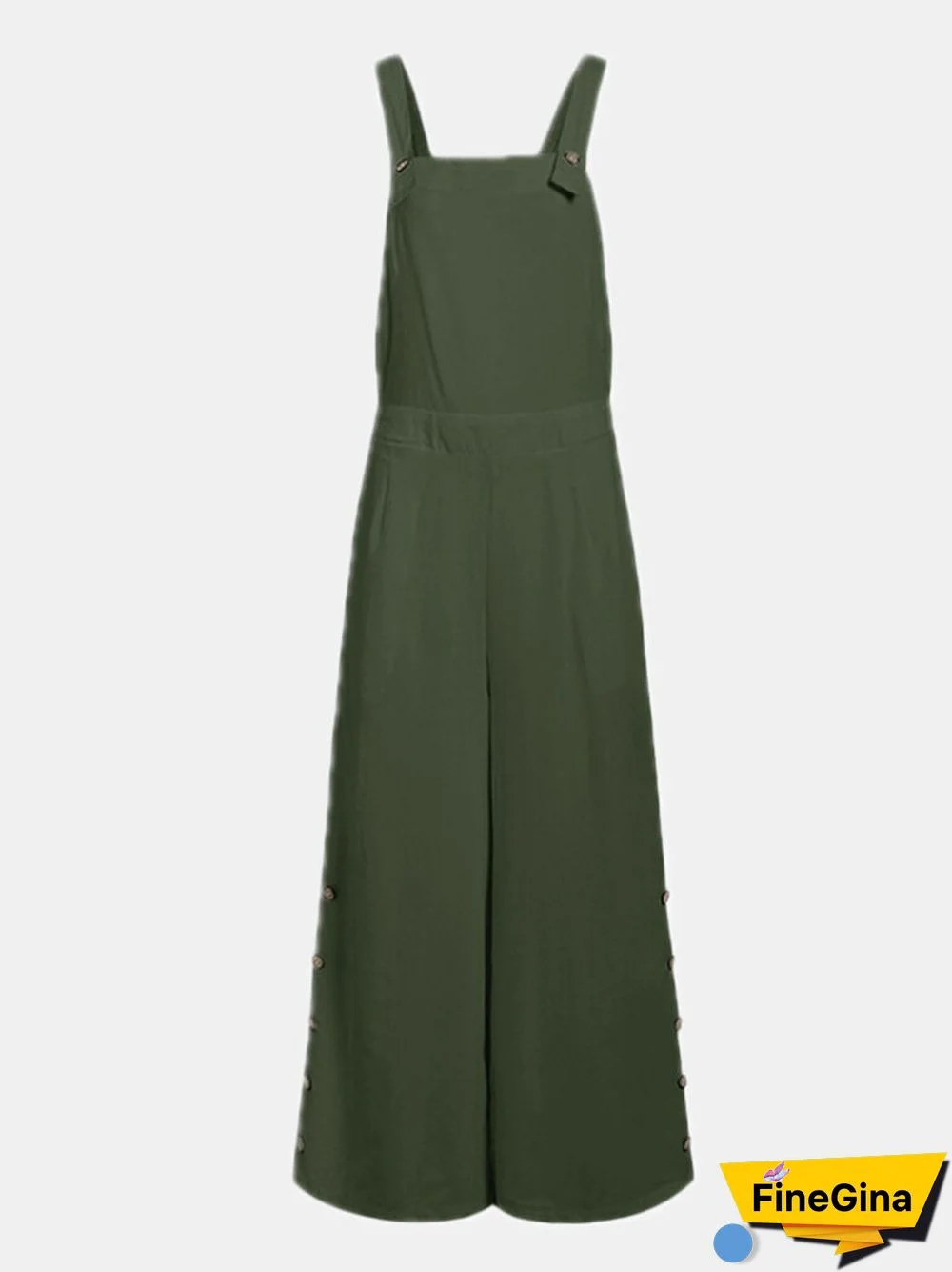 Solid Color Button Long Sleeveless Casual Jumpsuit for Women