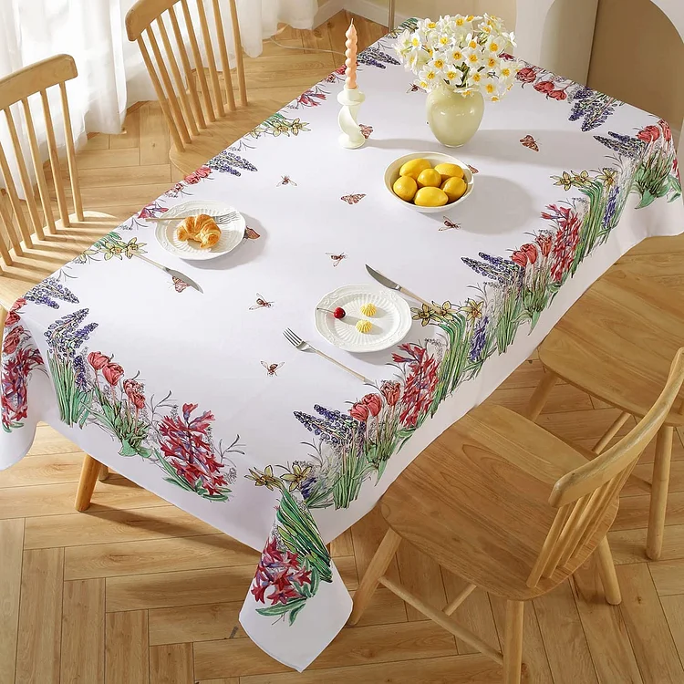 Watercolor Wildflower Waterproof Table Cloth Holiday Party Decorations Rectangle Flower Tablecloth for Kitchen Dining Decor