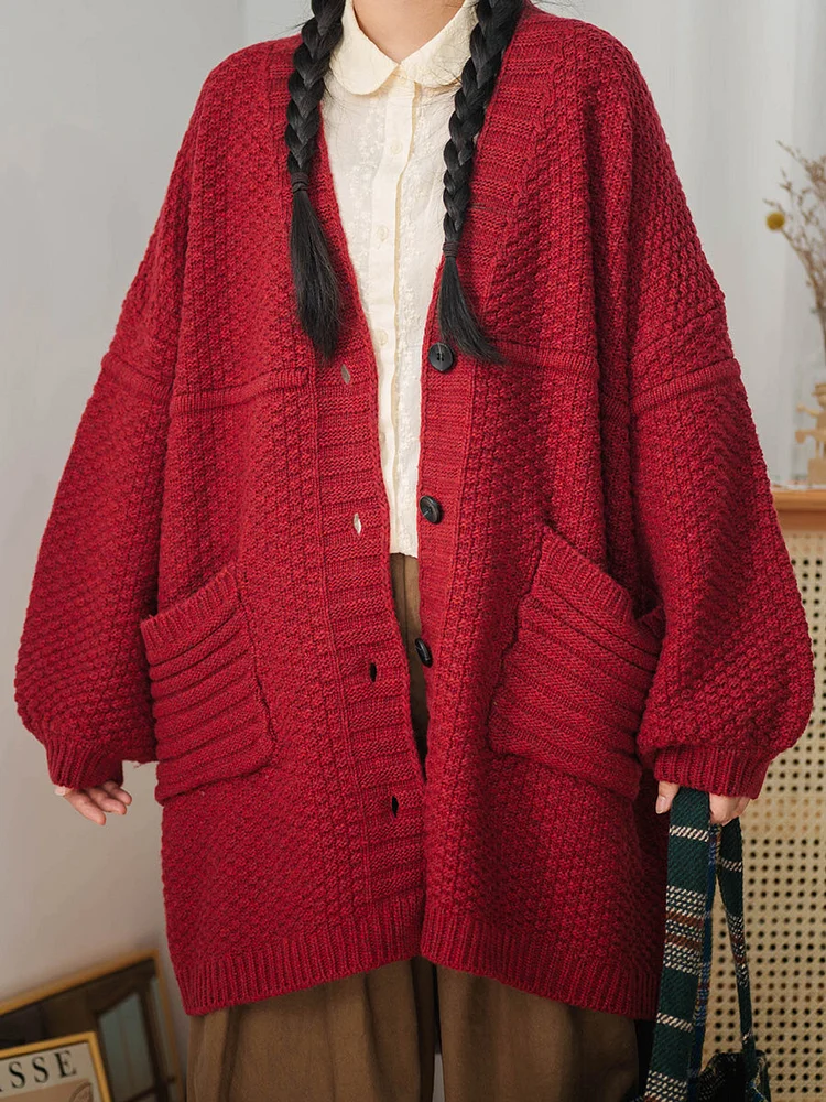 Women Vintage Knitted Sweater Coat
