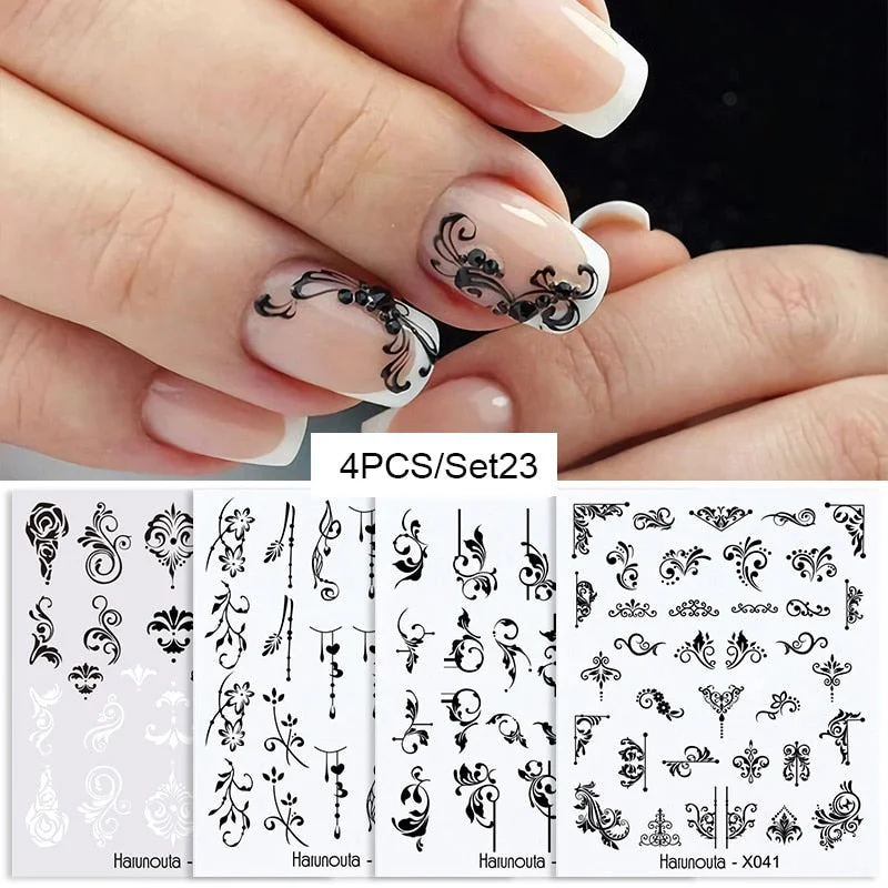 Harunouta 4Pcs Colorful Wave Leaf Flowers Water Decals Stickers Fruit Snake Designs Manicure Nail Art Decorations For Summer