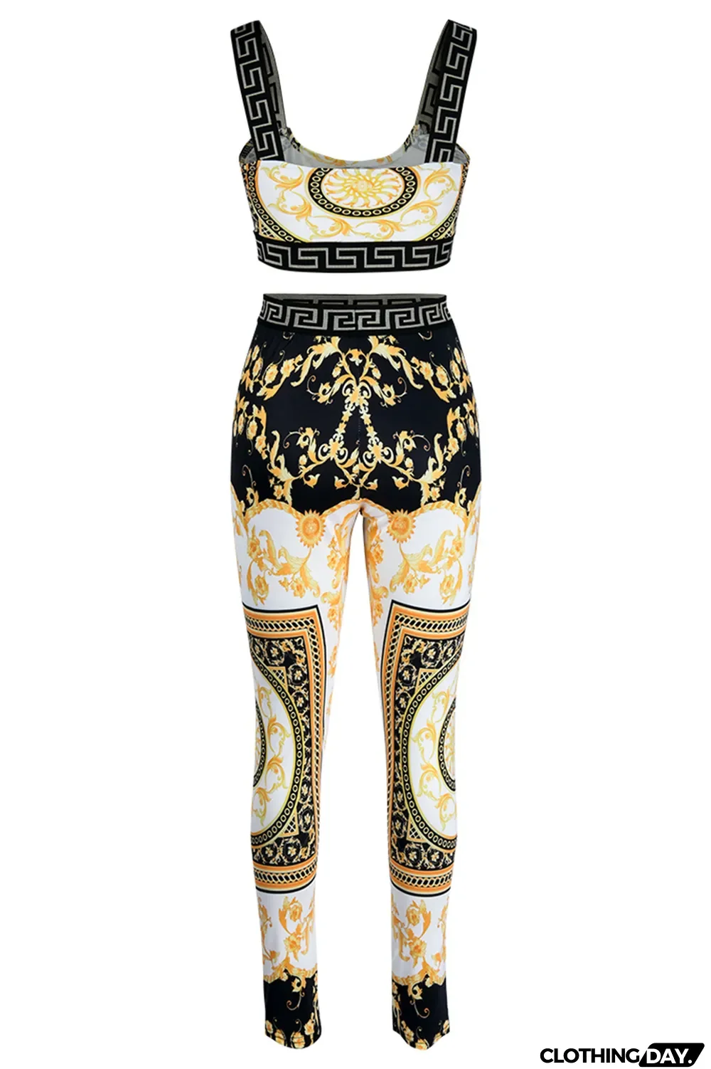 Black Fashion Casual Print Patchwork Backless O Neck Sleeveless Two Pieces