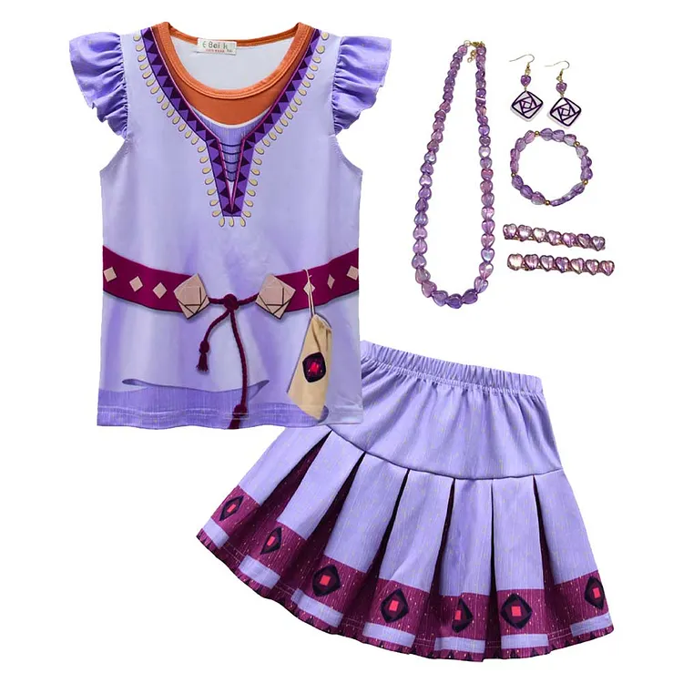 Kids Children Wish 2023 Asha Purple Set Dress Outfits Cosplay Costume Halloween Carnival Suit