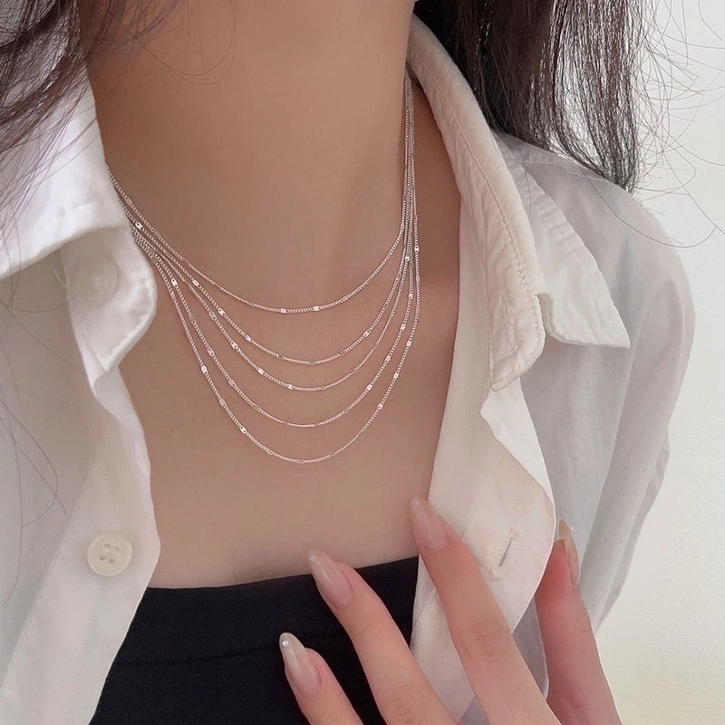 925 Sterling Silver Plating Chain Solid Color Necklace