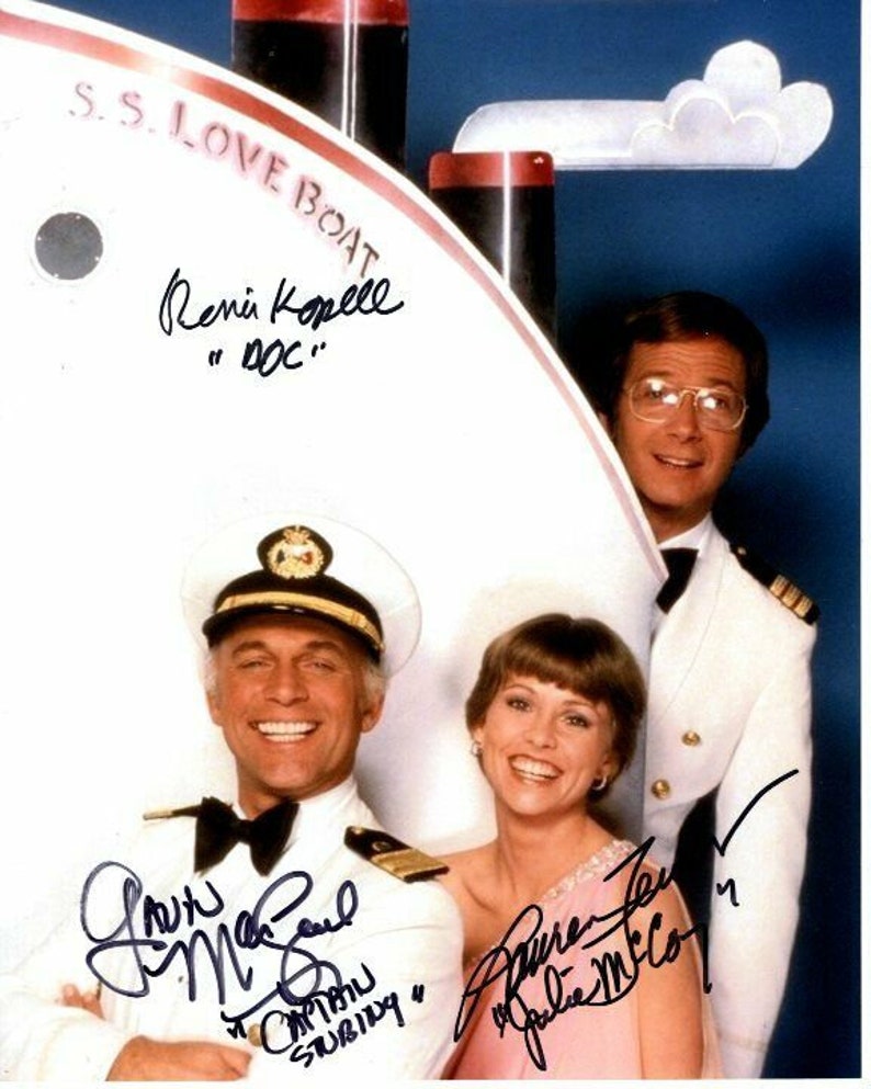 Gavin macleod lauren tewes and bernie kopell signed the love boat Photo Poster painting