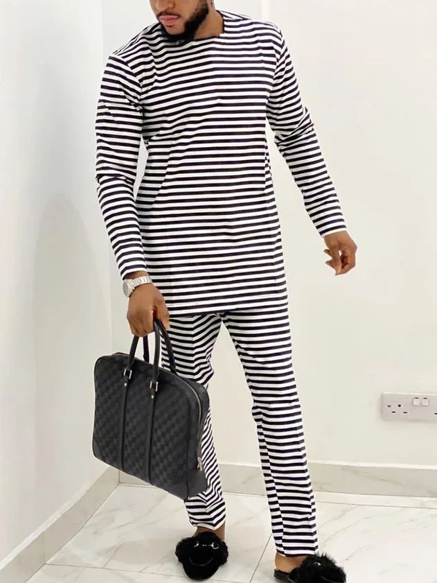 Men's fashion casual black and white two-piece suit