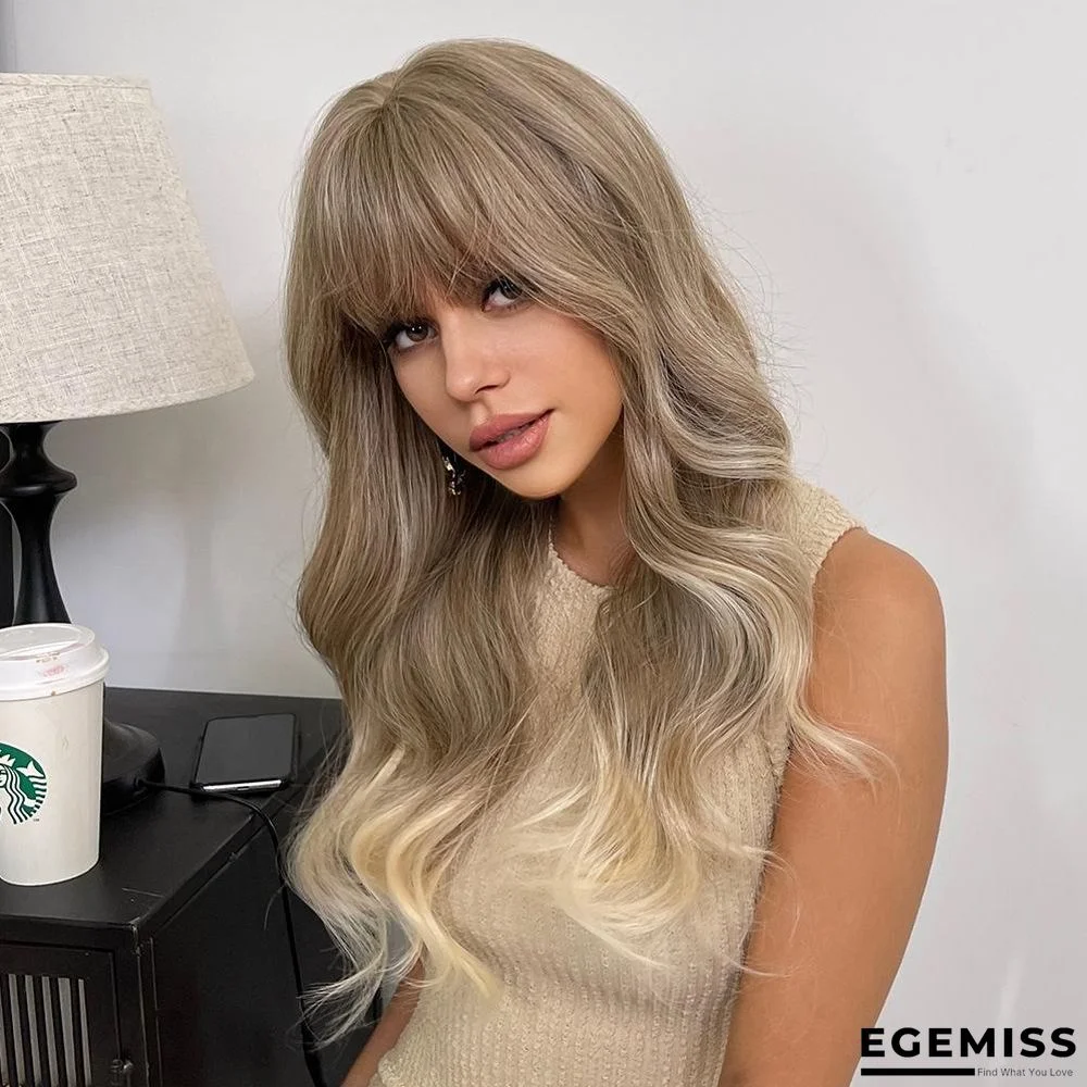 Long Brown Wigs with Bangs  Wave Synthetic Wigs for  Women | EGEMISS