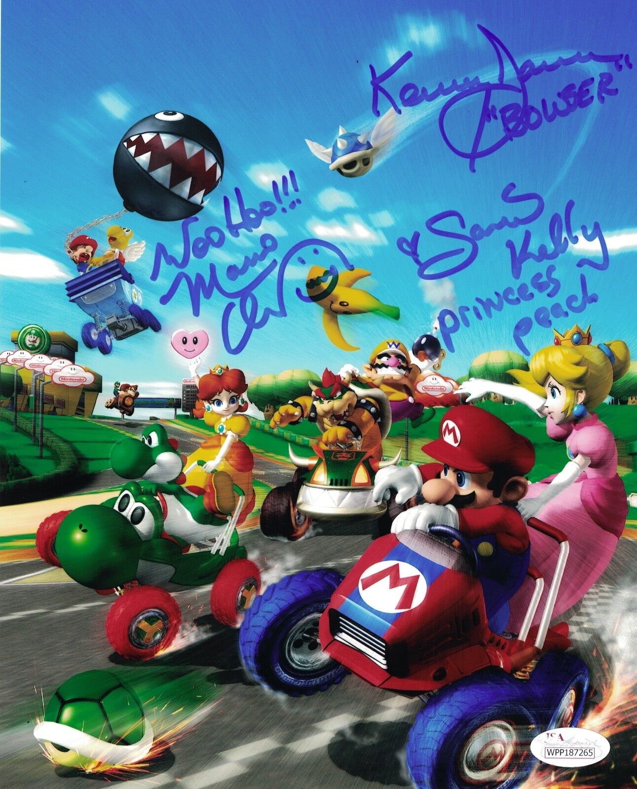 Super Mario Cast x3 Signed Charles Martinet & Samantha Kelly 8x10 Photo Poster painting JSA COA
