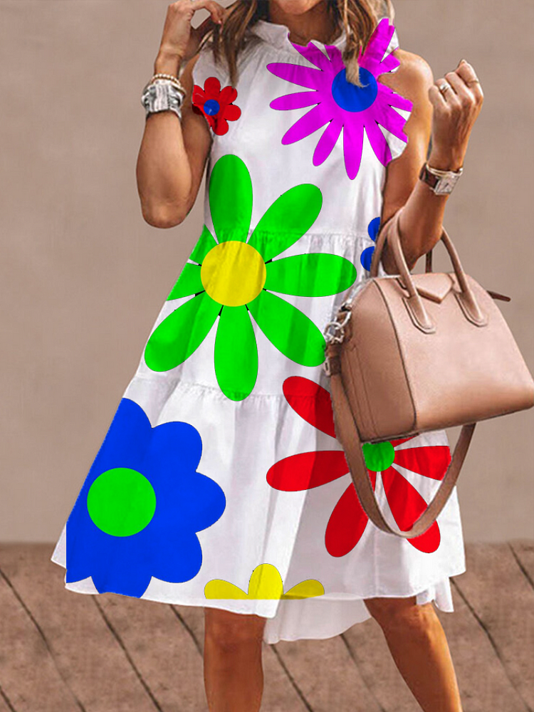 Stylish Women Multicolor Floral Print Sleeveless Dress socialshop