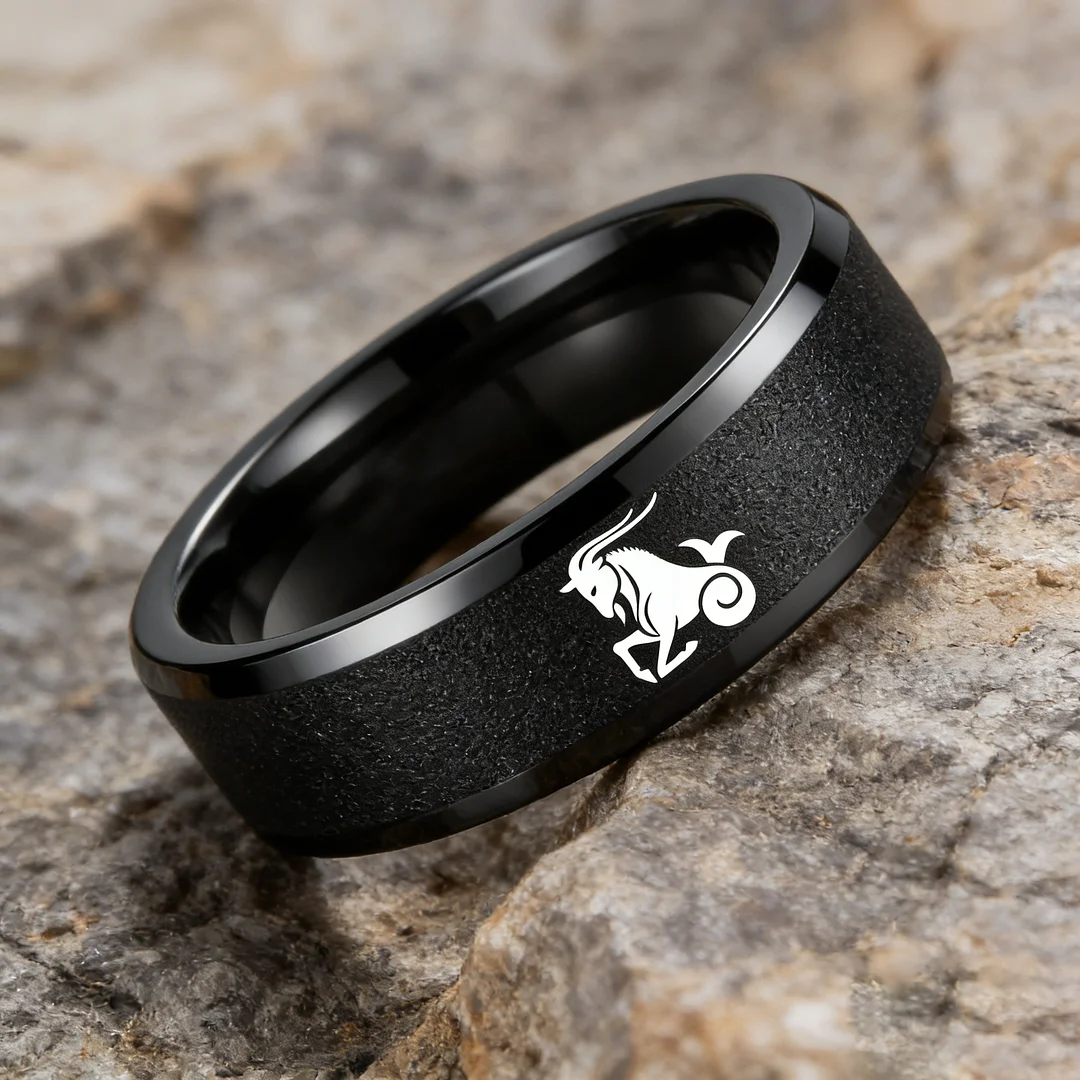 Men Women Black Capricorn Tungsten Carbide Rings Couple Wedding Band Flat Comfort Fit 4MM 6MM 8MM