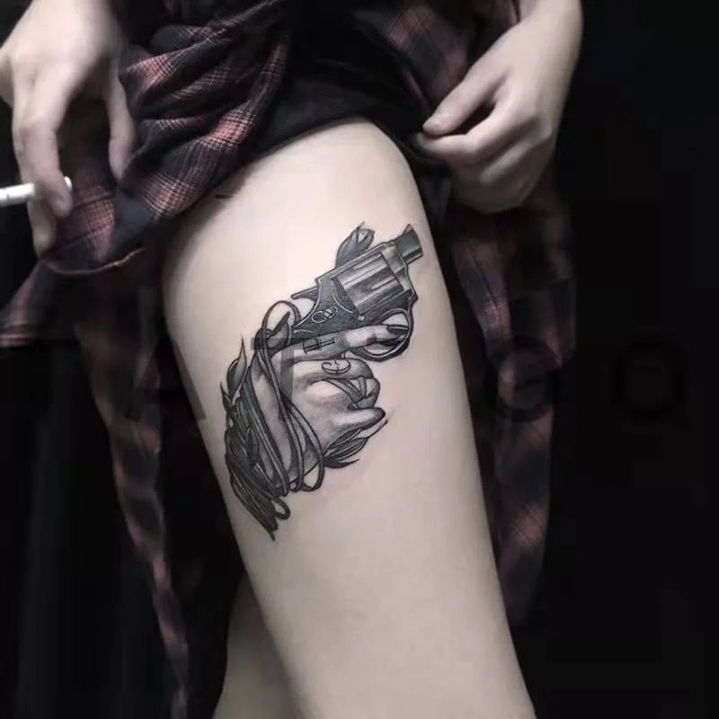 2021 Dark Style Gun Sexy Chest Temporary Tattoo Stickers Star Cross Full Body Waterproof Art Deco Men and Women Tattoo Stickers