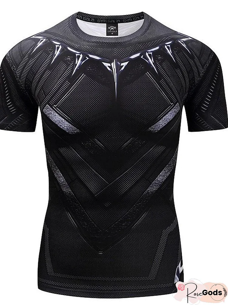 Men's 3D Graphic Print Slim T-Shirt Active Punk & Gothic Daily Sports Going Out Round Neck Black / Summer / Short Sleeve