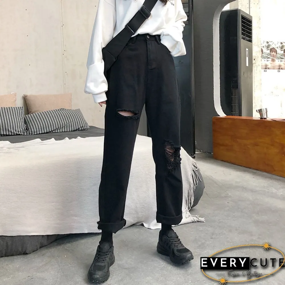 Straight-Leg Ripped Jeans