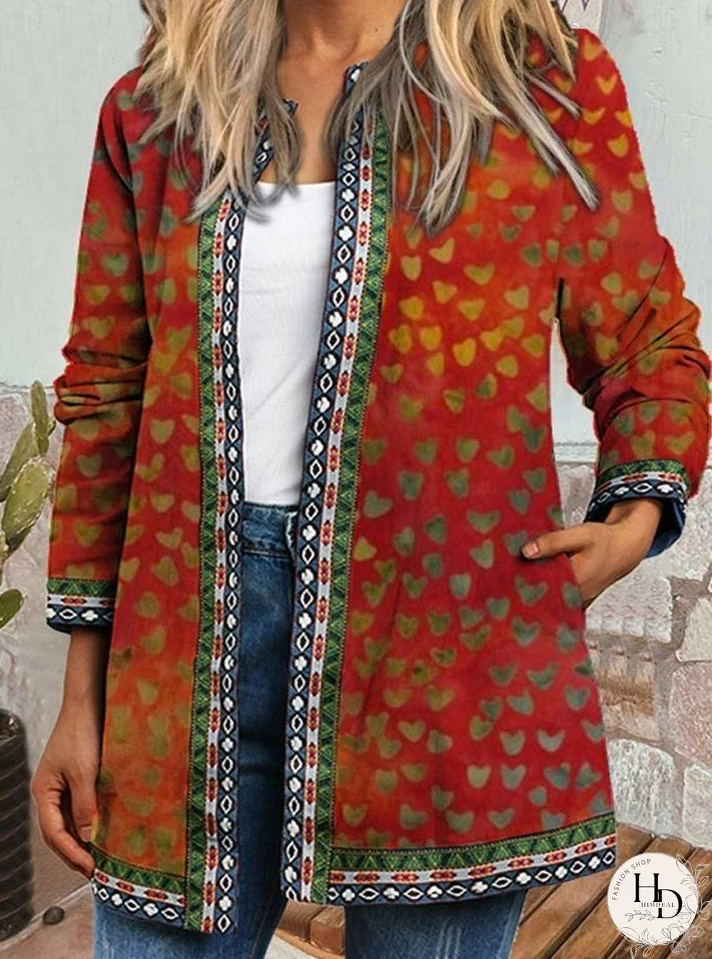Casual Retro Ethnic Print Long-Sleeved Jacket