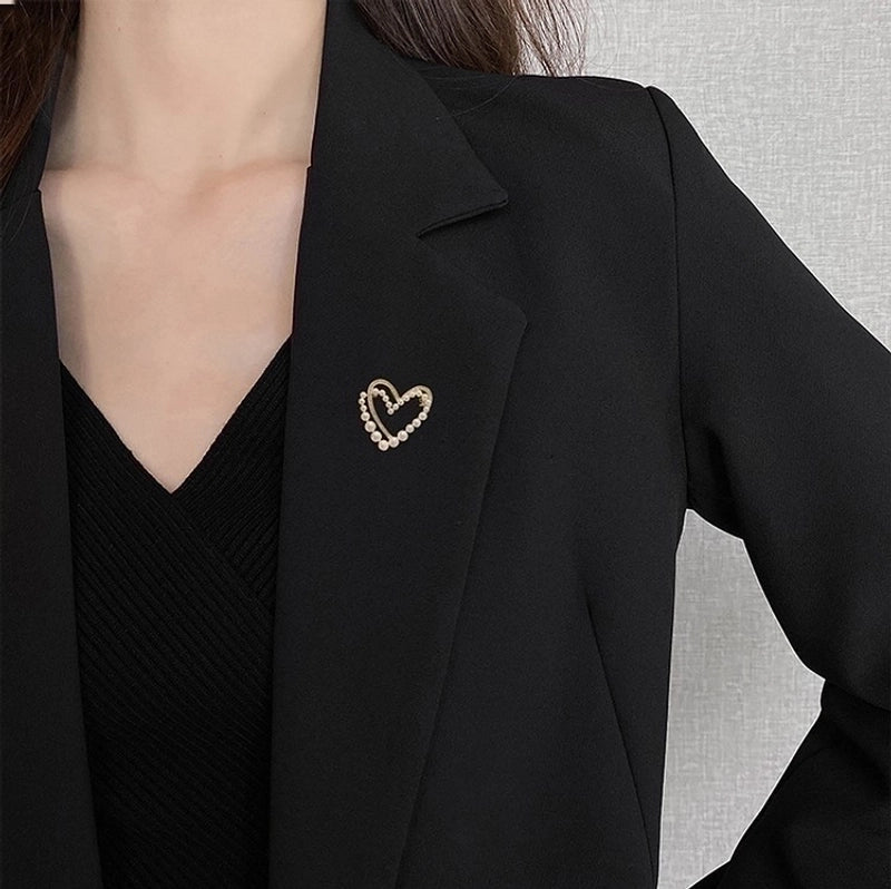 Minimalist Pin Heart Shape Alloy Plating Inlay Rhinestones Pearl Women’s Brooches
