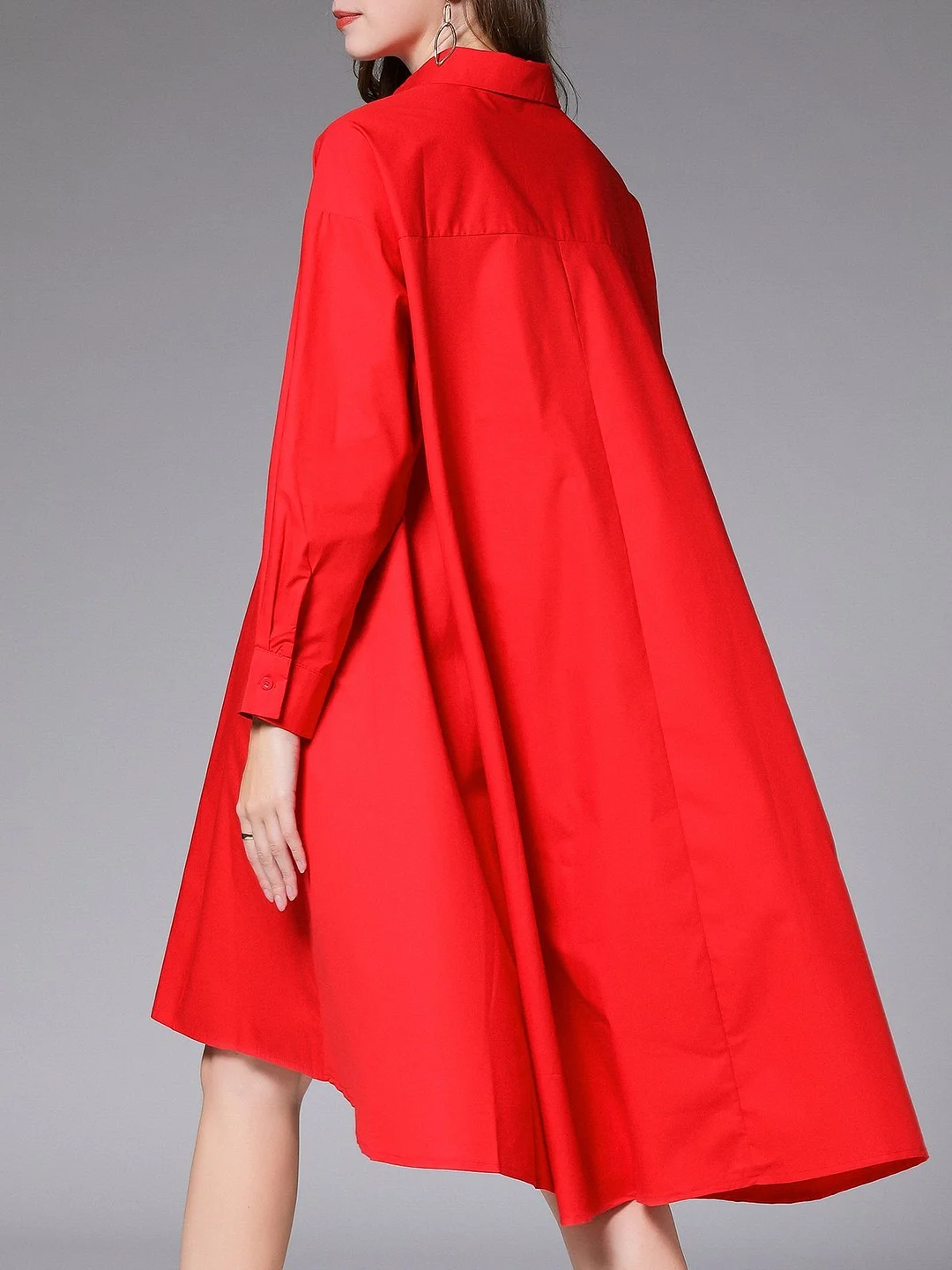 Pockets Shirt Collar Casual Midi Dress