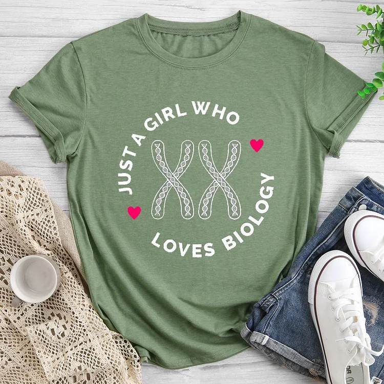 Just A Girl Who Loves Biology Round Neck T-shirt