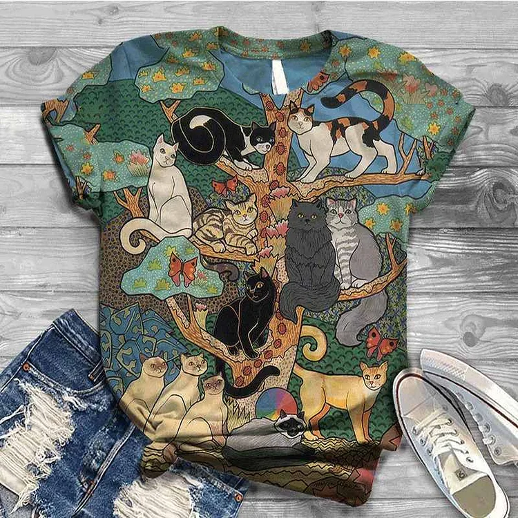 Cats on Tree Harajuku 3D T-Shirt (Women)