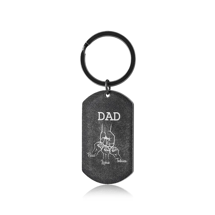 3 Kids' Names-Personalized Dad Fist Bump Keychain Custom Names And Text Gift For Dad