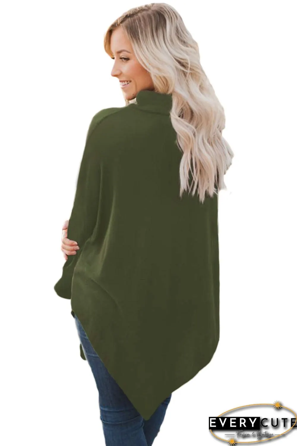 Olive Soft Faux Poncho High Neck Sweater