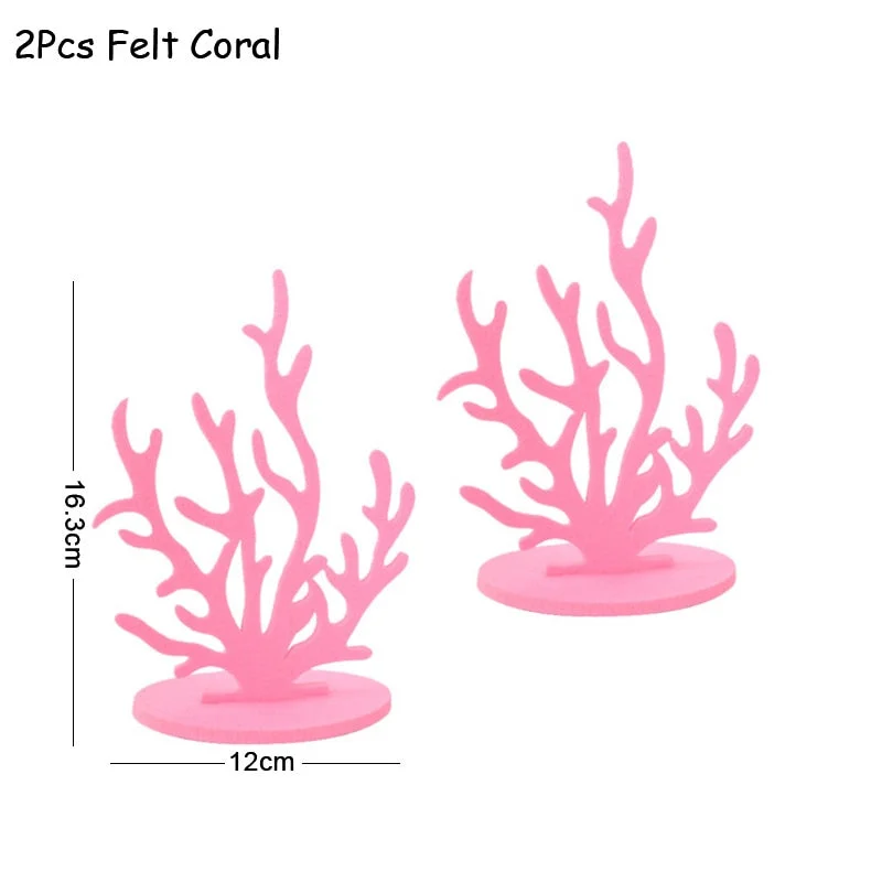 2Pcs Little Mermaid Theme Party Decorations DIY Felt Coral Table Ornament Under the Sea Girl Birthday Party Supplies Baby Shower