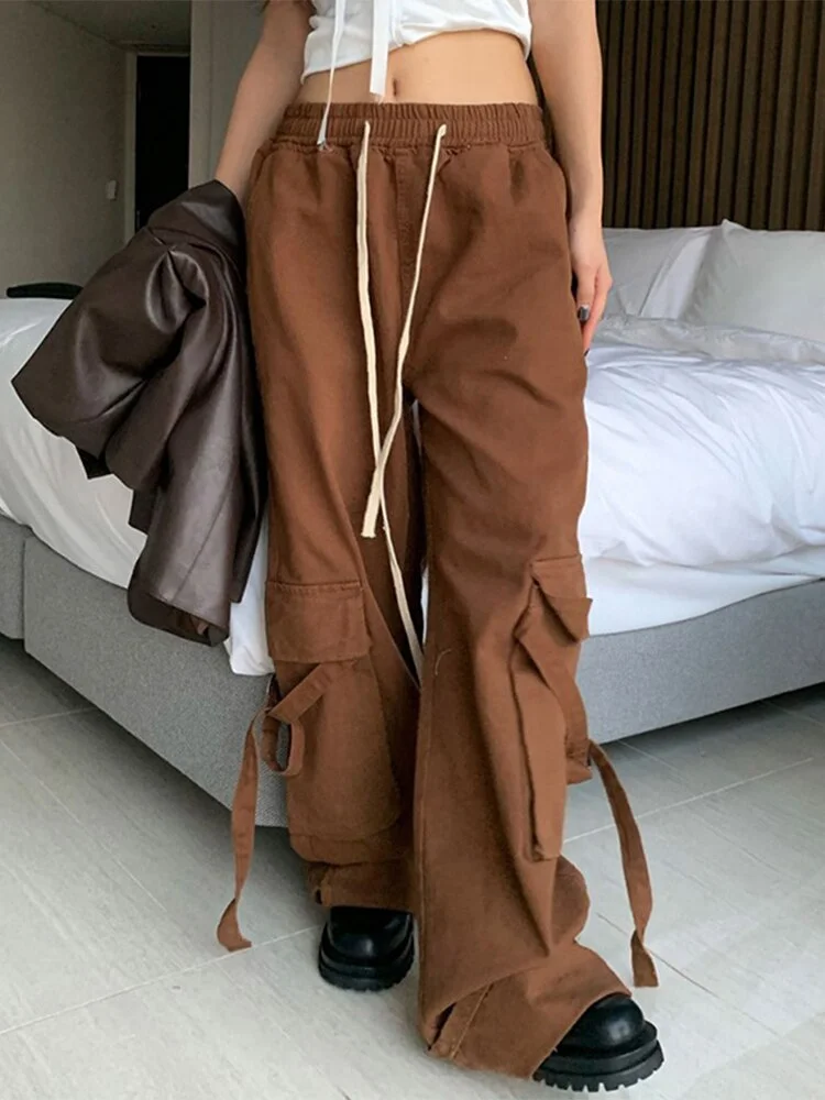 Jacqueline Summer Drawstring Zip Cargo Pants Women y2k clothes Loose Hip Hop Trousers Jogger Fashion Casual Retro Wide Leg Pants