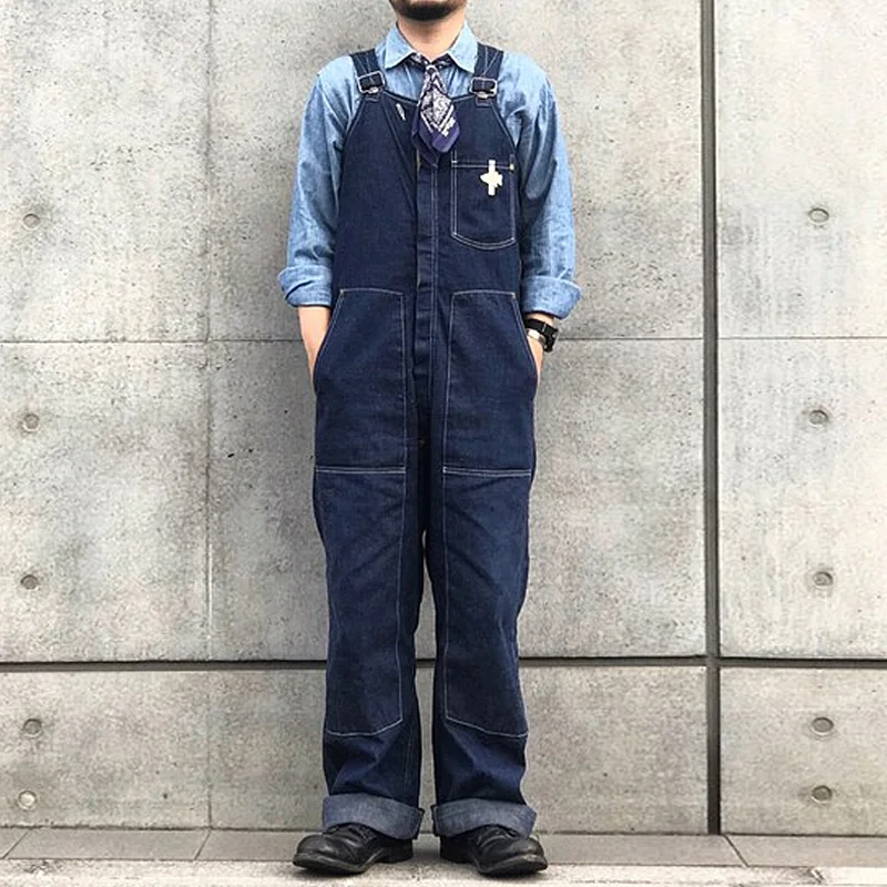 Retro Blue Denim All-match Straight Overalls
