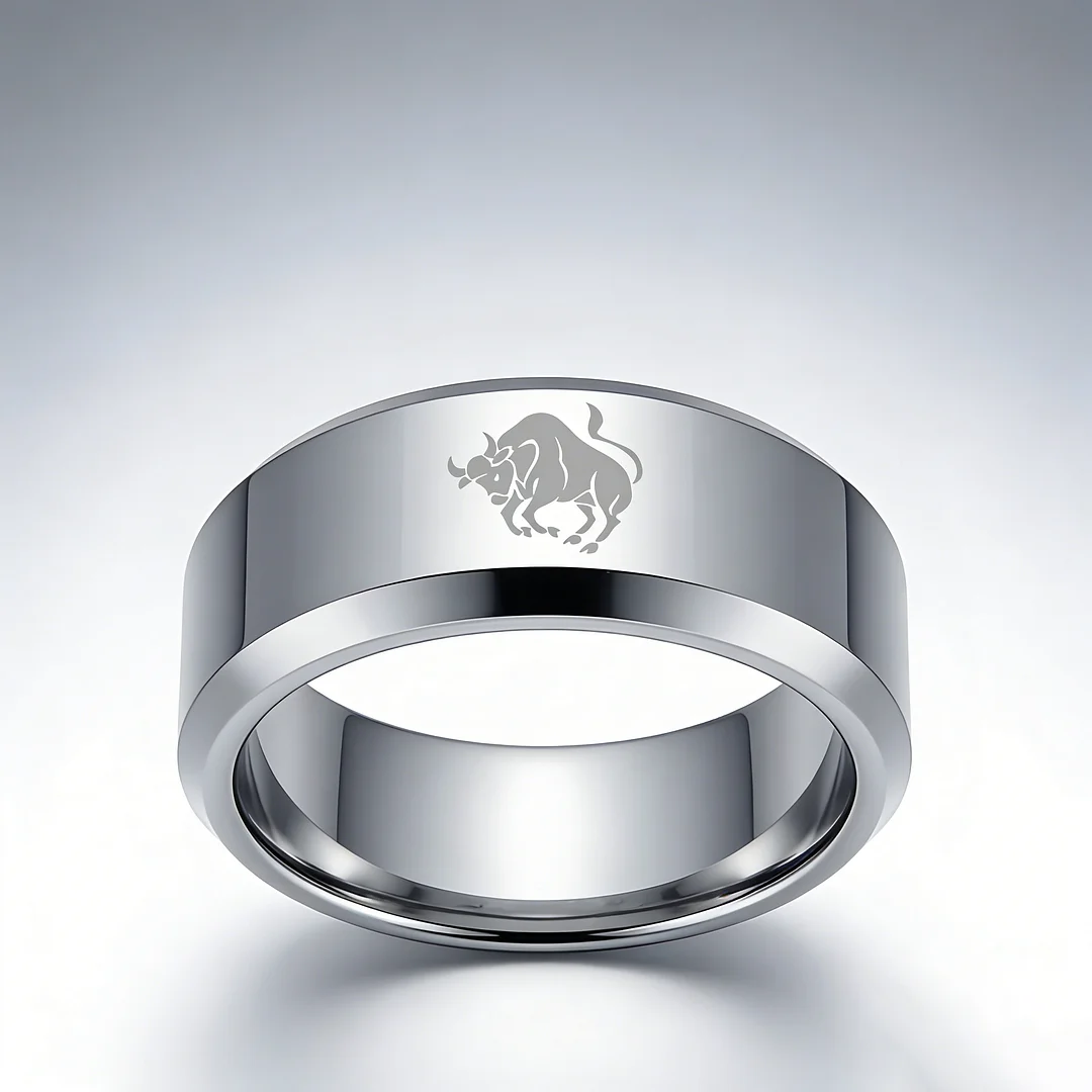 Sliver Edges and Laser Etched Wedding Bands Comfort Fit Mens Womens Sliver Taurus Tungsten Carbide Rings 4MM 6MM 8MM