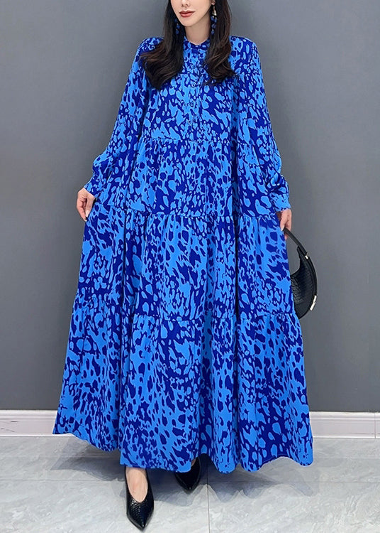 VCSHOES Loose Blue Button Print Patchwork Cotton Shirts Dresses Fall