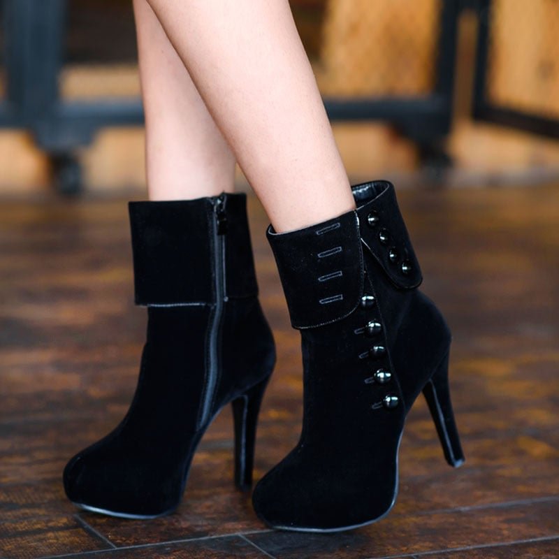 Large Suede Button High Heel Short Boots Red Cotton Boots