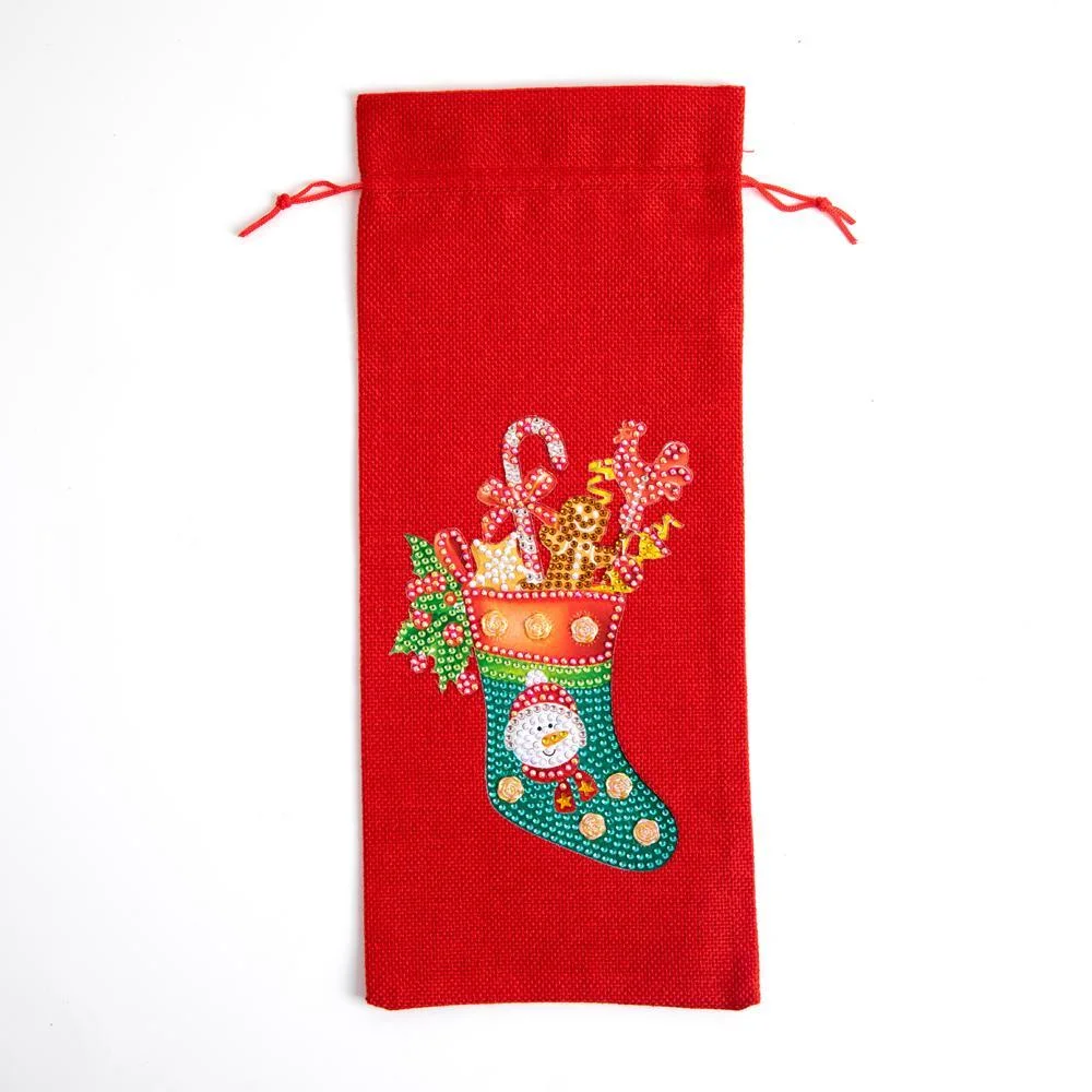 DIY Diamond Painting Xmas Wine Bottle Bag - Christmas Stocking