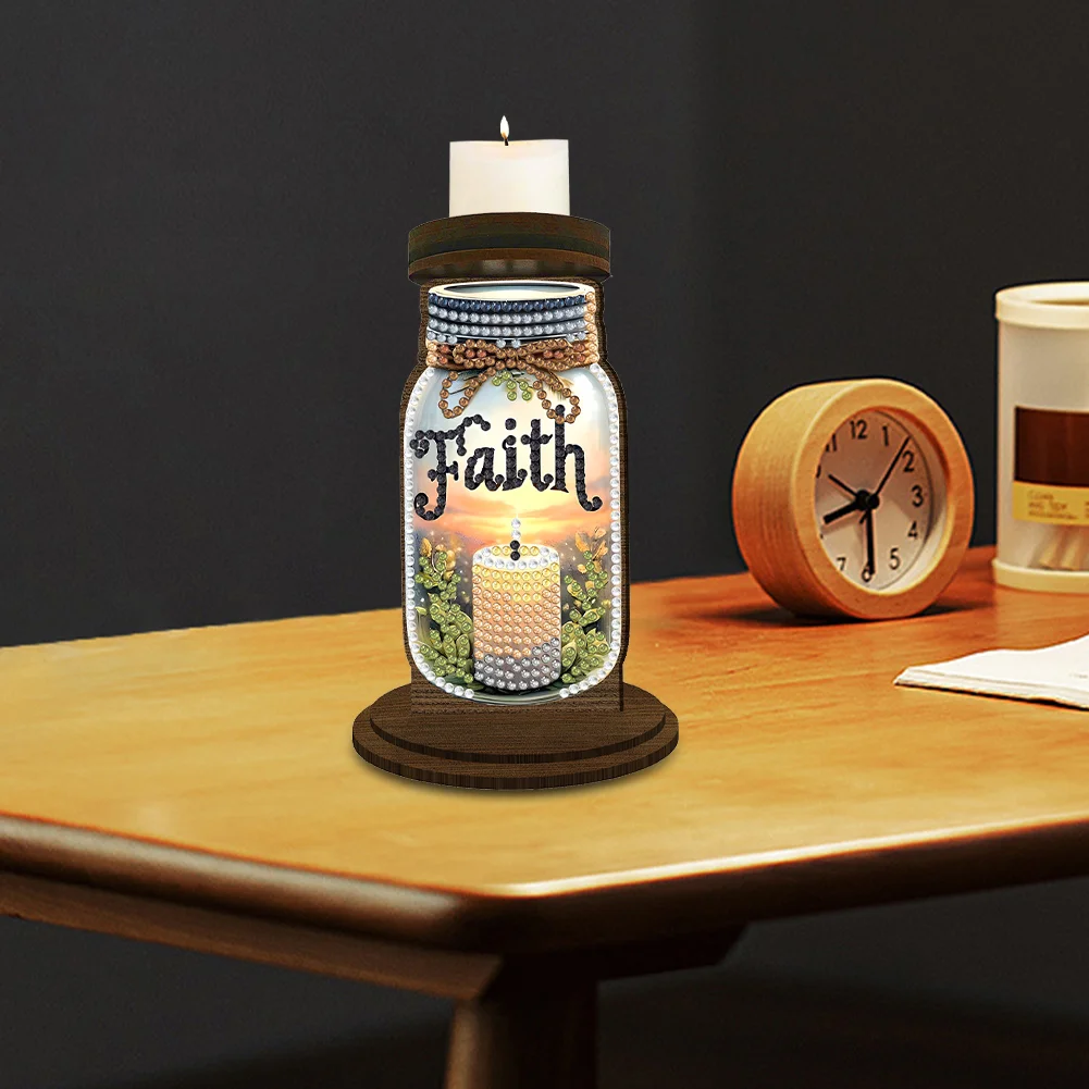 Wooden Faith Candle Bottle 5D DIY Diamond Painting Candle Holder Decor for Adult