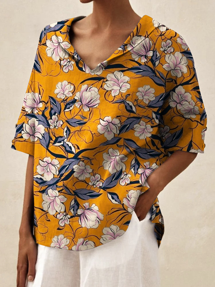 Women's Vintage Floral Art Print Loose Top