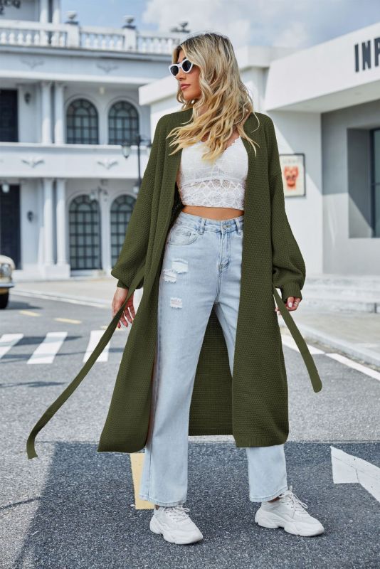 women's loose strappy knitted long cardigan sweater