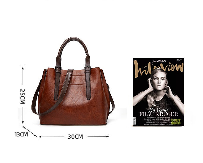 Vintage Crossbody One Shoulder Large Capacity Tote Leather Bag