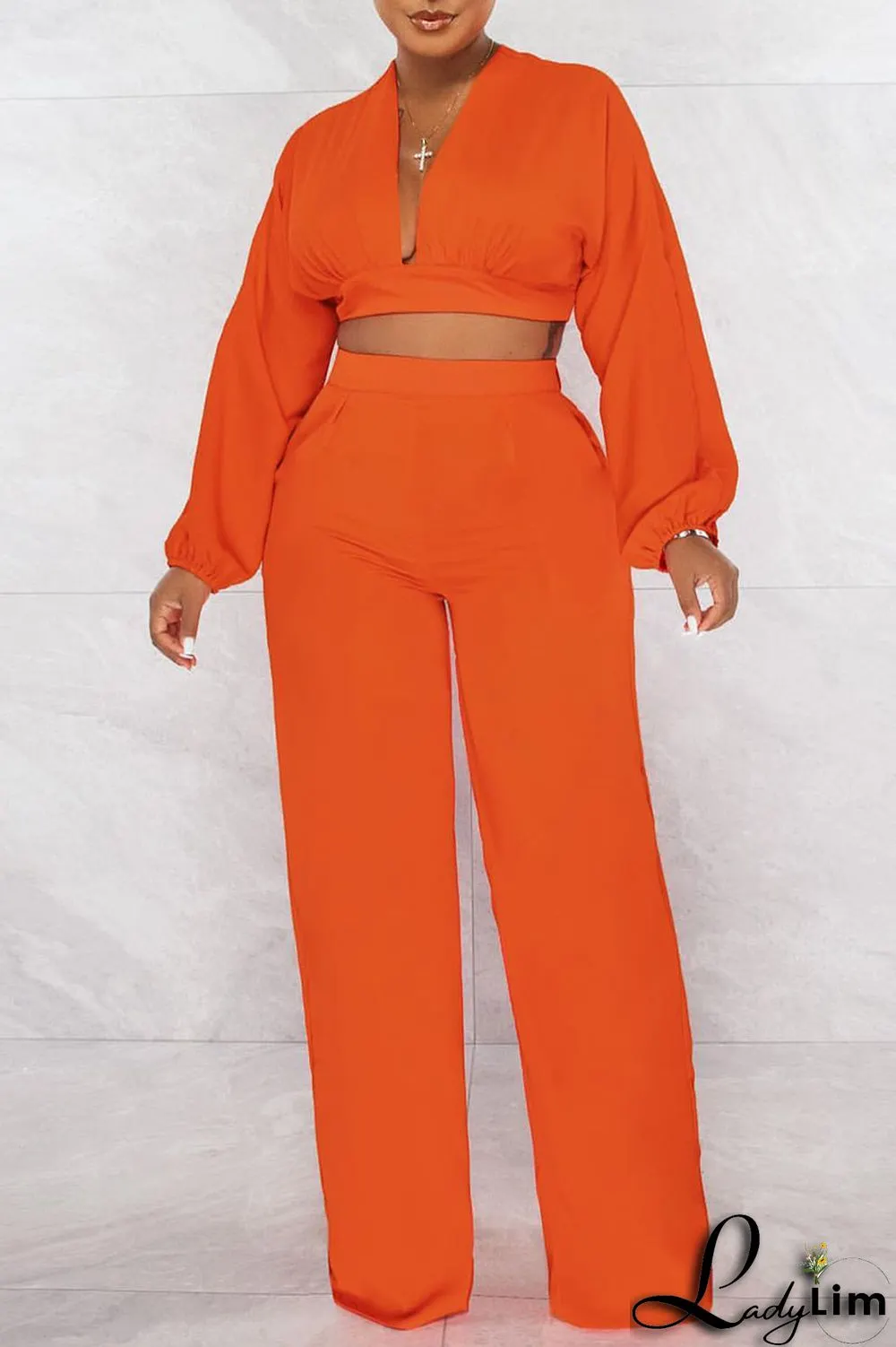Yellow Sexy Solid Patchwork Backless V Neck Long Sleeve Two Pieces