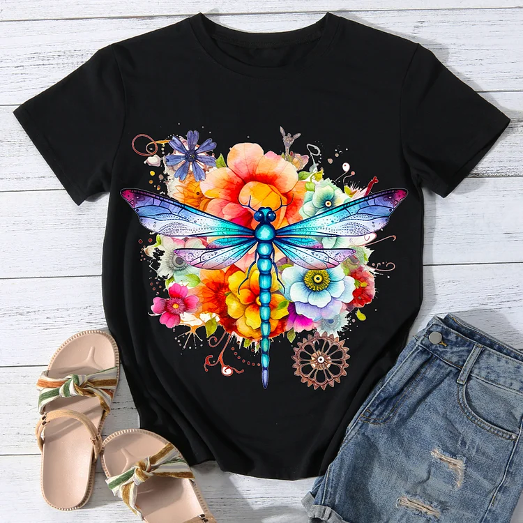 Daring Dragonfly Women Round Neck T-shirt - BSTCA0065