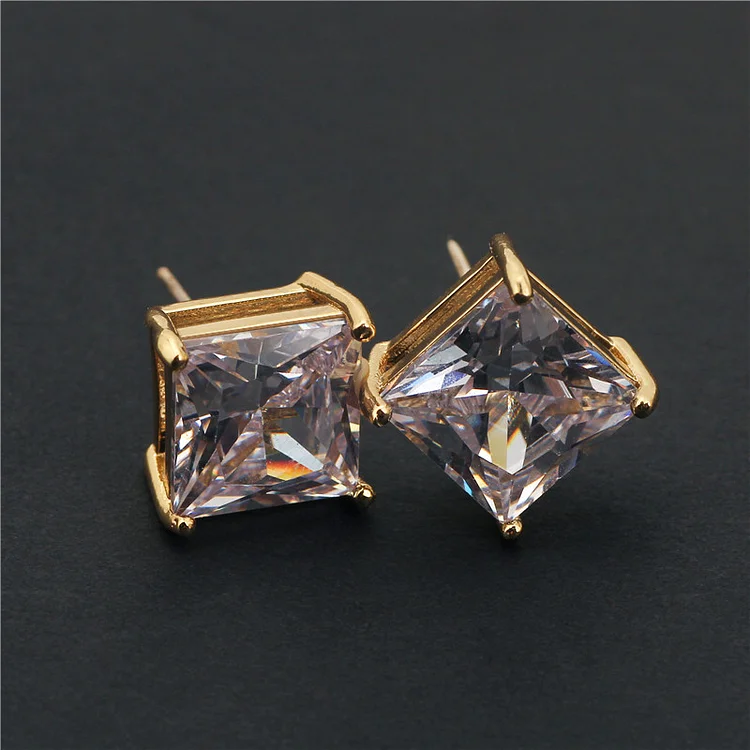 6MM Classic Square Cubic Zirconia Stud Earrings for Men-VESSFUL