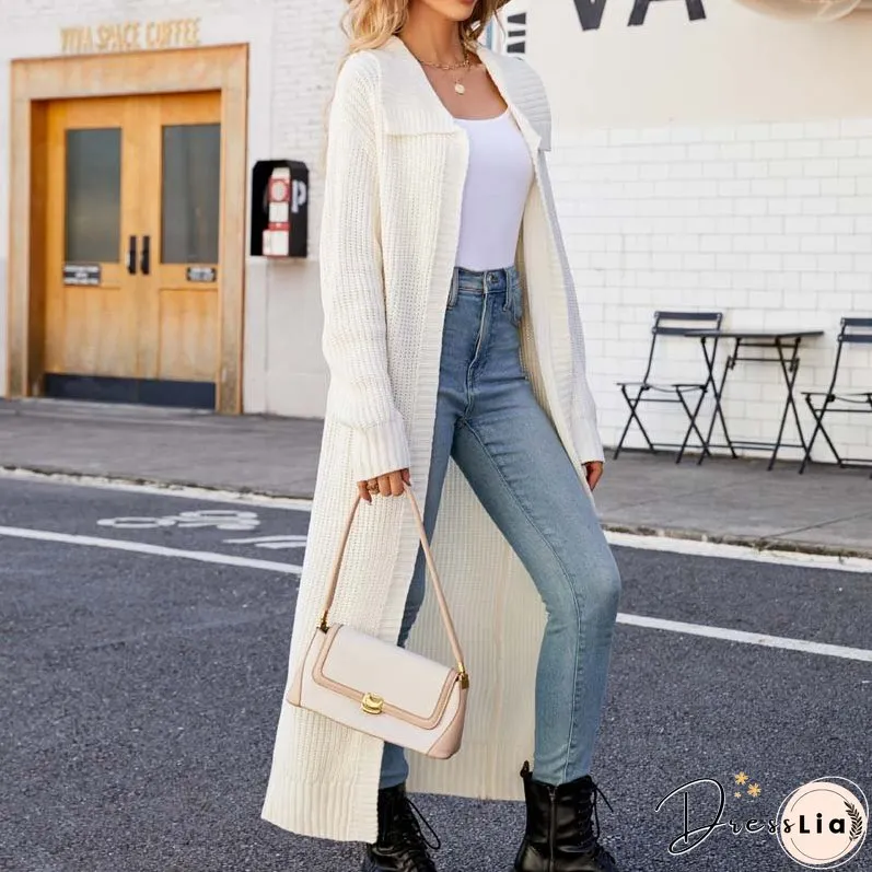Casual Solid Colour Long Cardigan