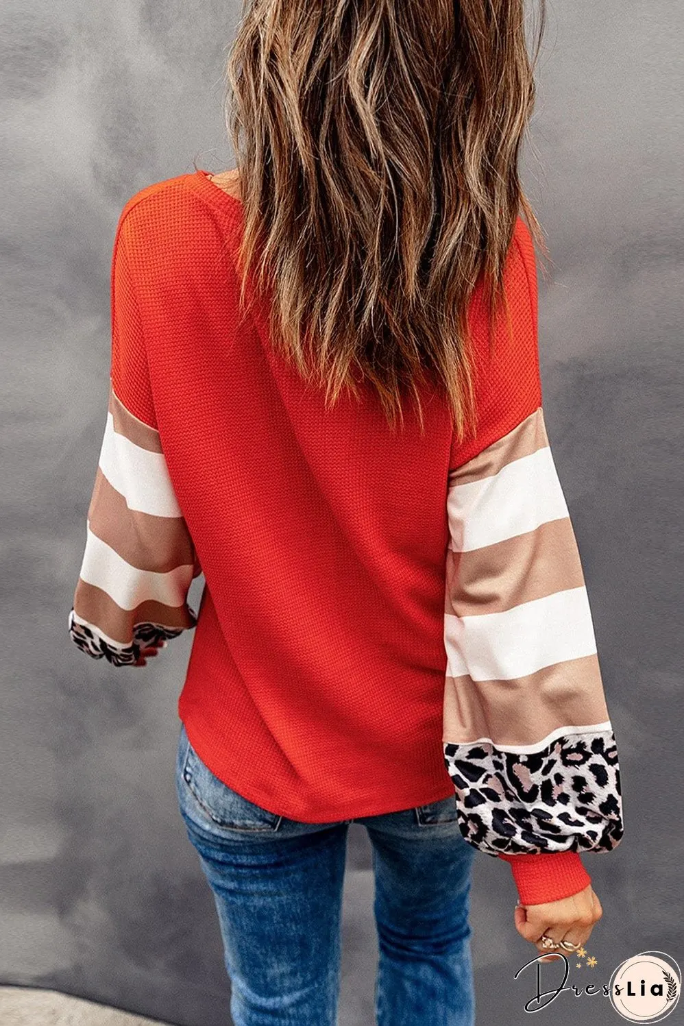 Polka Dot Pumpkin Graphic Lantern Sleeve V-Neck Top