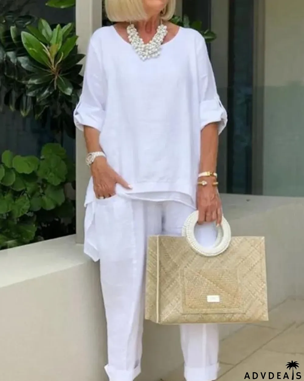 Casual Feel Cotton Top & Pants Set