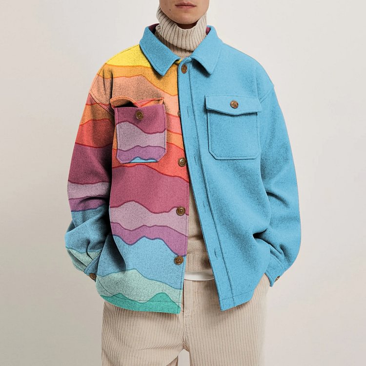 Men's colorful geometric pattern lapel buttoned jacket