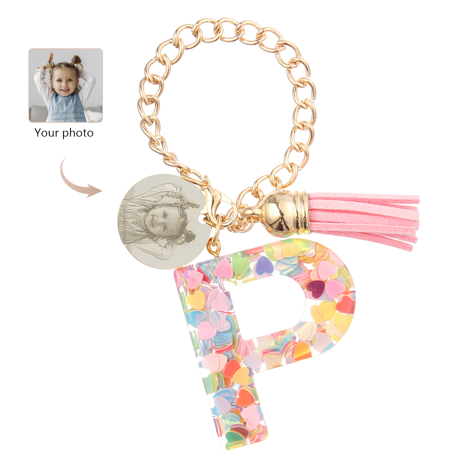 Personalised 26 Letters Pendant Custom 1 Photo Hanging Ornament Back-to-School Gift for Girls-Jessemade AU