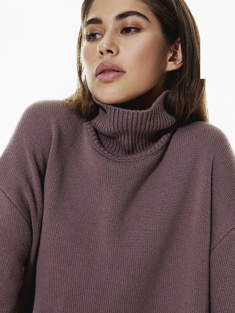 Athvotar Athvotar Multi-Color High-Necked Solid-Color Sweater Women Loose Collar Collar Collar Women's Clothing 66