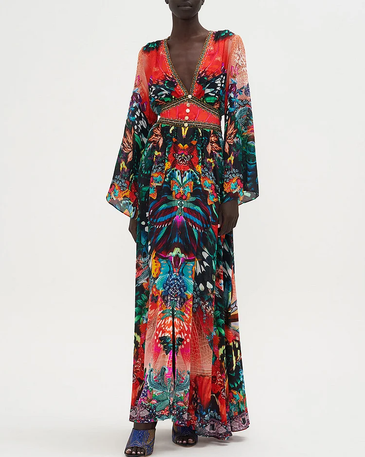 KIMONO SLEEVE DRESS WITH SHIRRING