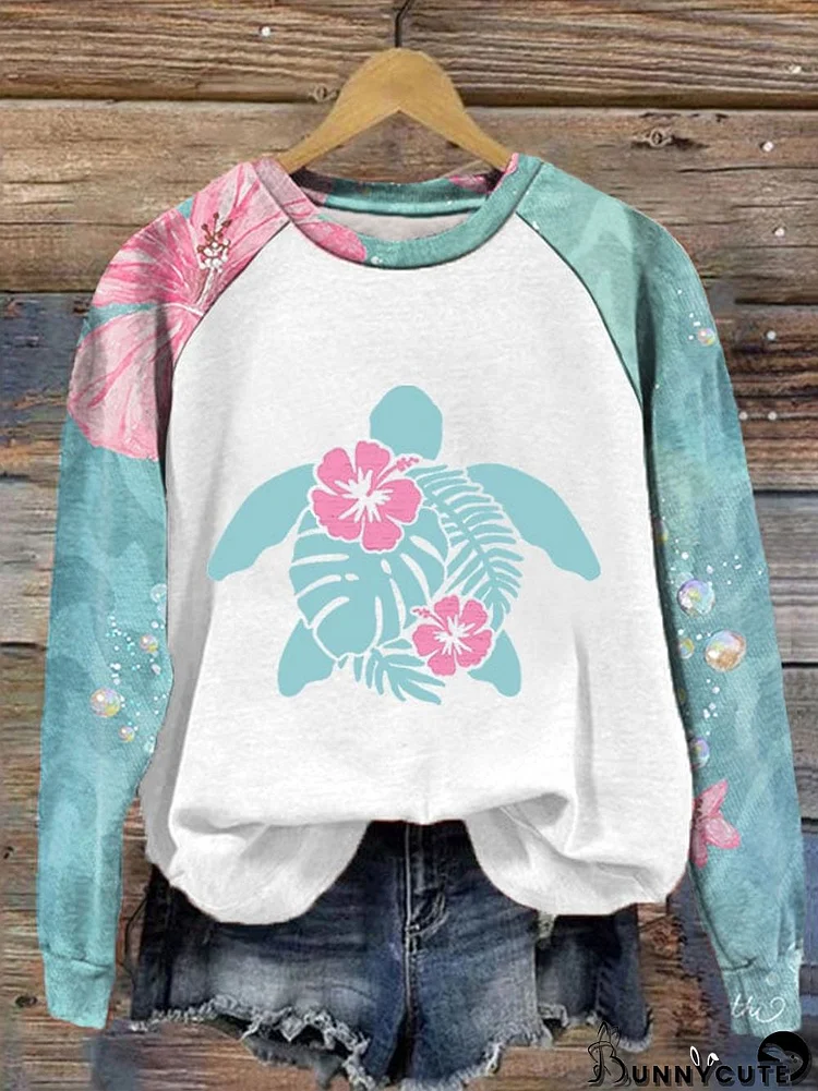Women's Maui Turtle Hibiscus Print Sweatshirt