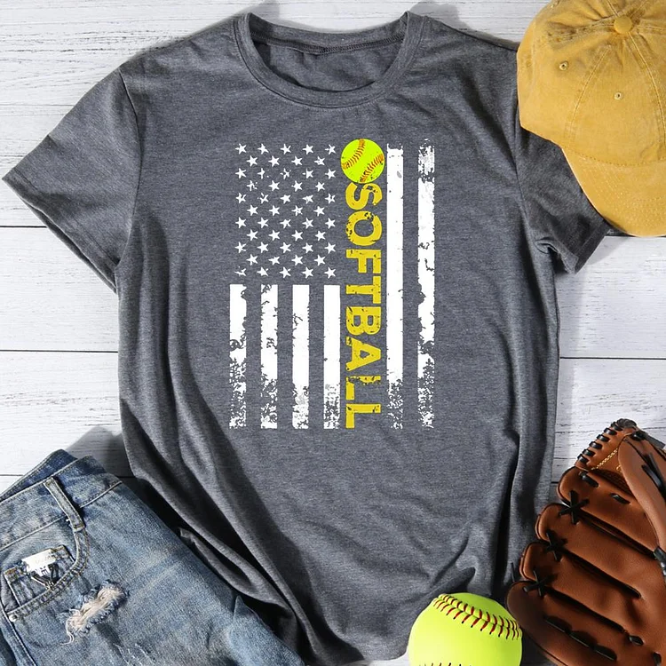 American Flag Softball Round Neck T-shirt-Annaletters