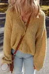 Women's Elegant Lantern Sleeve Scallop V Neck Buttoned Front Cropped Cardigan